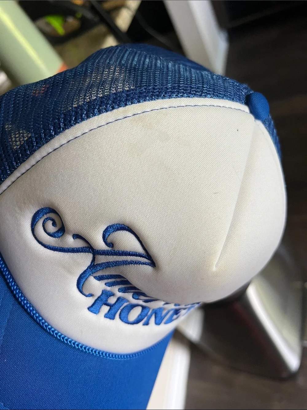 Blue and White Mesh Trucker Hat